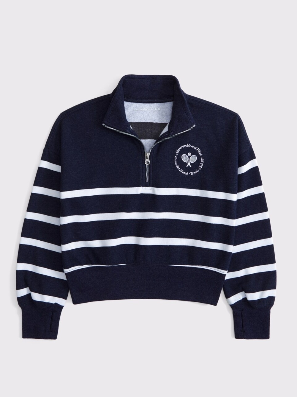 Girl’s Abercrombie Kids Logo Quarter Zip Sweatshirt Size 15/16 Pullover Navy